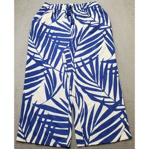 Gemma + Jane Pants Womens XL Multi Leaf Print Linen Blend Elastic Waist Wide Leg